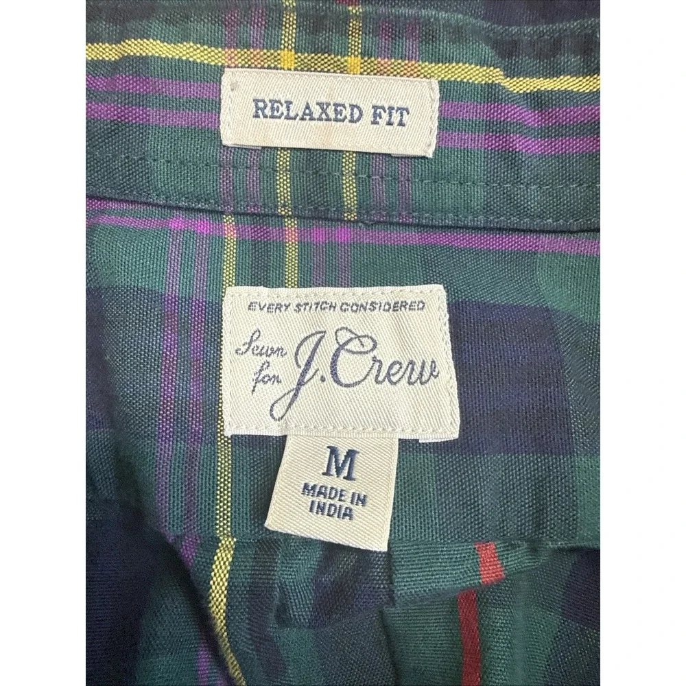 J Crew Green Plaid Dress Shirt Plaid Long Sleeve Button Up Men's Sz M Cotton